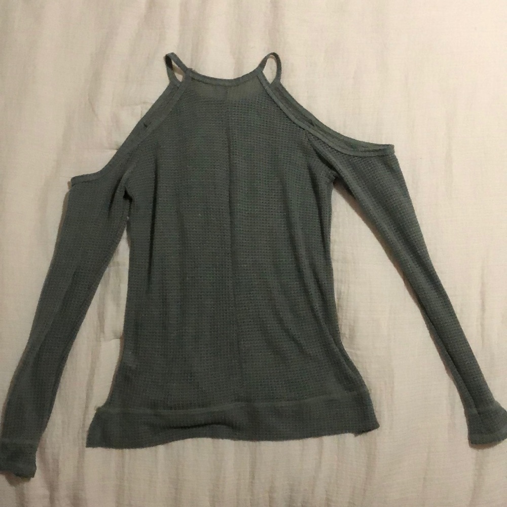 Green, lightweight sweater with shoulder cut outs